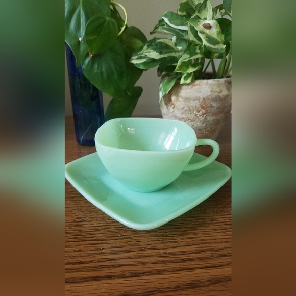 Fire King Dining Vintage 95s Fire King Jadeite Tea Cup Saucer Charm
